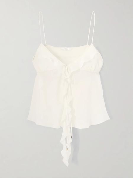  Chloé Chloé - Ruffled Tie-front Silk-chiffon Top - White 