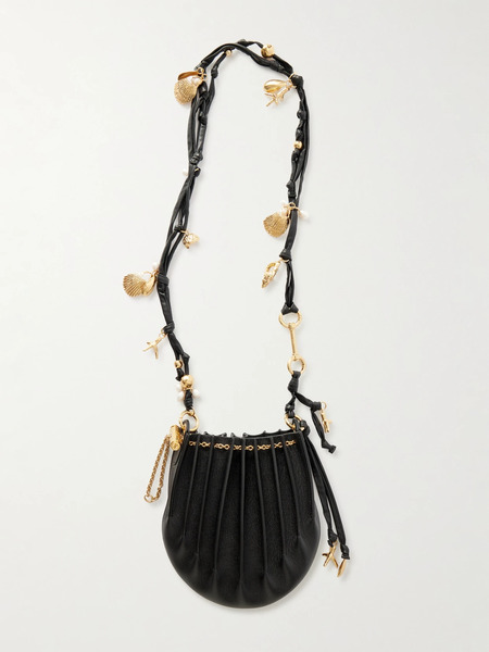  Chloé Chloé - Sea Treasures Embellished Pleated Leather Shoulder Bag - Black 
