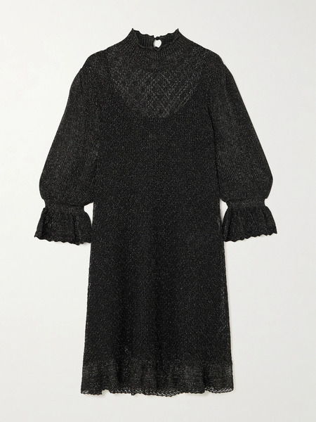  Chloé Chloé - Shirred Metallic Knitted Mini Dress - Black 