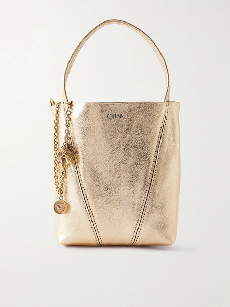  Chloé Chloé - Spin Small Embellished Paneled Textured-leather Tote - Shiny Gold 