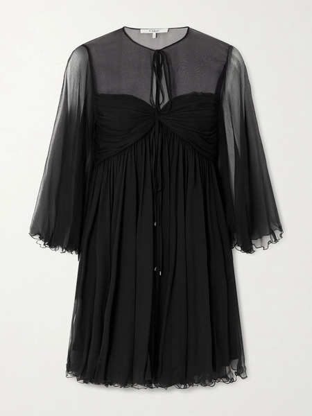  Chloé Chloé - Tie-detailed Gathered Silk-chiffon Mini Dress - Black 