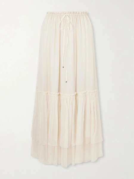  Chloé Chloé - Tiered Silk Crepe De Chine Maxi Skirt - Cream 