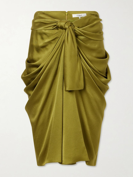  Chloé Chloé - Twist-front Silk-crepe De Chine Midi Skirt - Green 