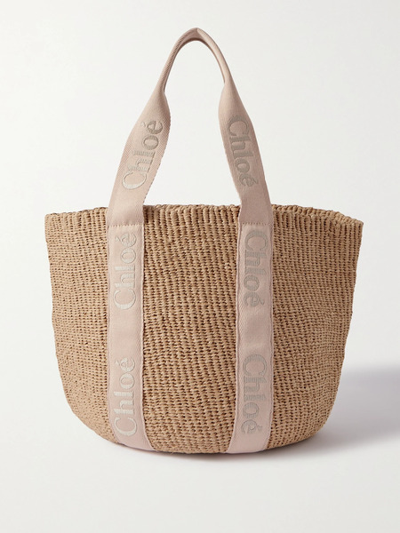  Chloé Chloé - Woody Large Leather-trimmed Raffia Tote - Beige 