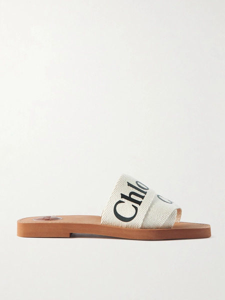  Chloé Chloé - Woody Logo-print Canvas Slides - White 