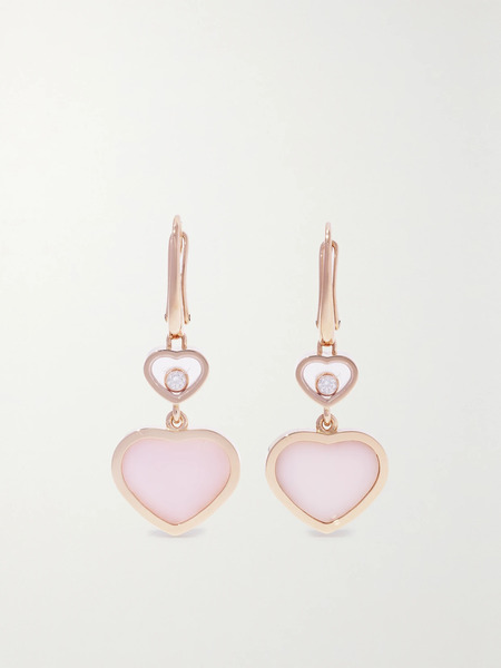  Chopard Chopard - Happy Hearts 18-karat Rose Gold, Opal And Diamond Earrings - Pink 