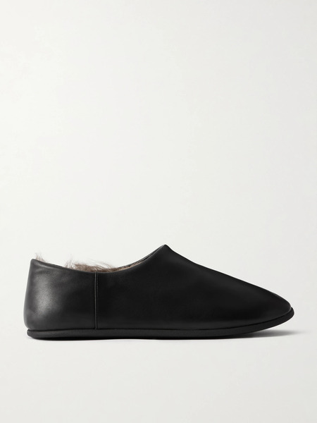  Christen Christen - Big Boot Shearling-lined Leather Slippers - Black 
