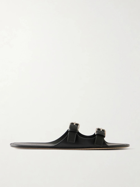  Christen Christen - Buckled Leather Flat Sandals - Black 