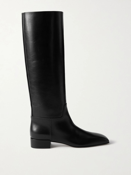  Christen Christen - Classic Square Leather Knee Boots - Black 