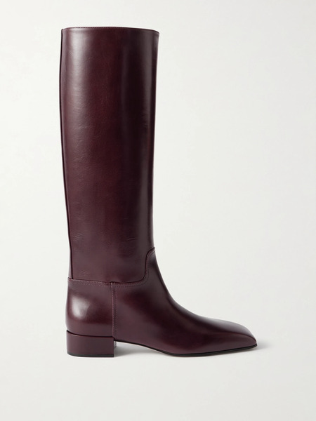  Christen Christen - Classic Square Leather Knee Boots - Merlot 