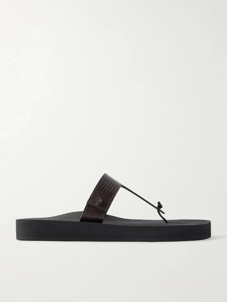  Christen Christen - Edge Lizard-effect Leather Flip Flops - Dark Brown 