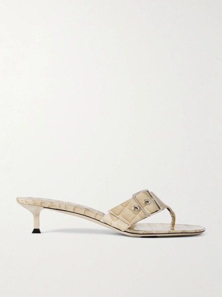 Christen Christen - Helix Buckled Croc-effect Patent-leather Sandals - White 