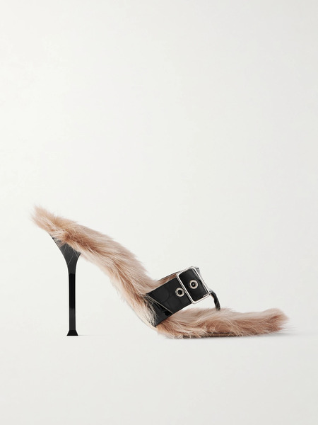  Christen Christen - Helix Buckled Shearling-lined Croc-effect Leather Sandals - Beige 