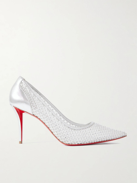  Christian Louboutin Christian Louboutin - Apostropha 80 Crystal-embellished Mesh Pumps - Silver 