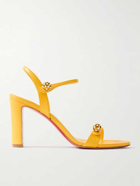  Christian Louboutin Christian Louboutin - Atmospheria 85 Embellished Leather Sandals - Yellow 