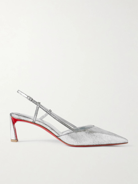  Christian Louboutin Christian Louboutin - Condoroline 55 Cutout Metallic Textured-leather Slingback Pumps - Silver 