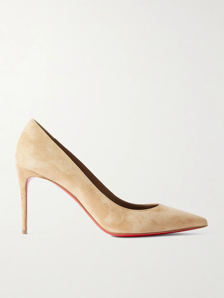  Christian Louboutin Christian Louboutin - Kate 85 Suede Point-toe Pumps - Sand 