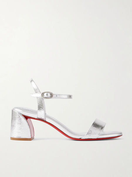  Christian Louboutin Christian Louboutin - Miss Jane 55 Metallic Textured-leather Sandals - Silver 