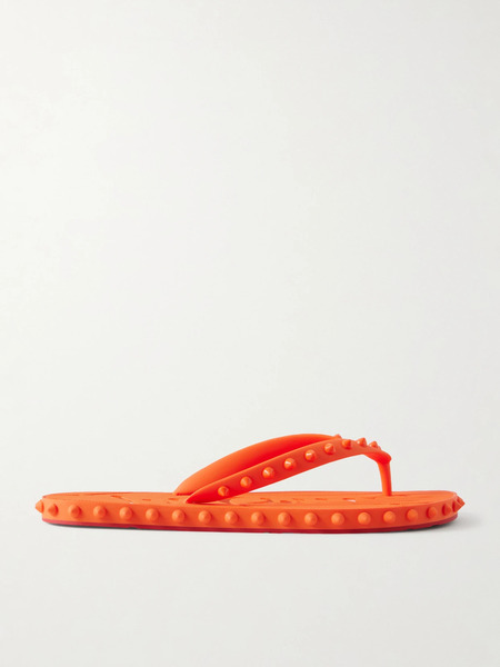  Christian Louboutin Christian Louboutin - Super Loubi Studded Rubber Flip Flops - Orange 