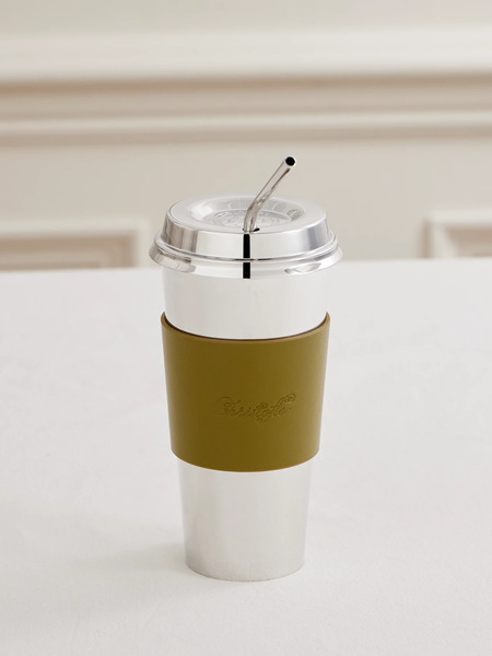  Christofle Christofle - Objets Miroir Leather-trimmed Stainless Steel Coffee Cup - Silver 