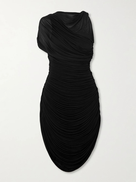  Christopher Esber Christopher Esber - Beach Glass Ruched Asymmetric Jersey Mini Dress - Black 