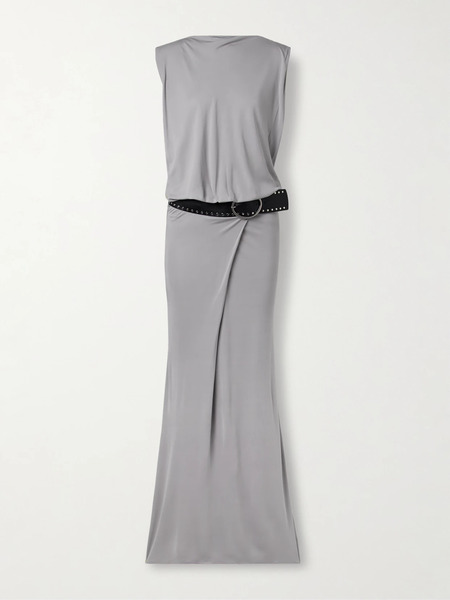  Christopher Esber Christopher Esber - Belted Draped Jersey Maxi Dress - Gray 