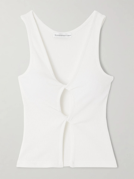  Christopher Esber Christopher Esber - Cutout Twist-front Ribbed-knit Tank - White 