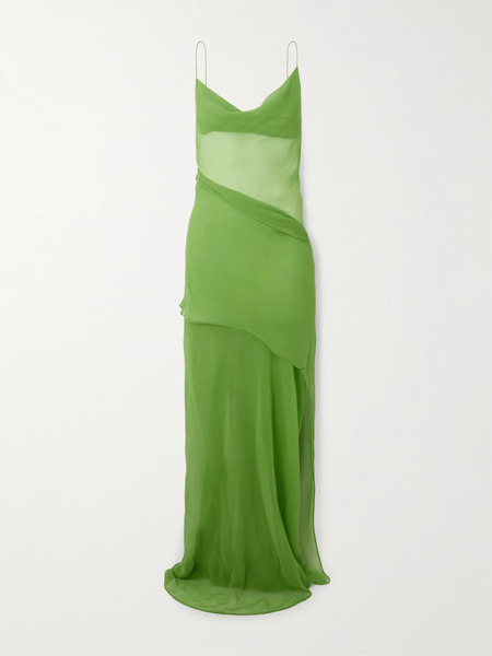  Christopher Esber Christopher Esber - Draped Layered Silk-georgette Maxi Dress - Green 