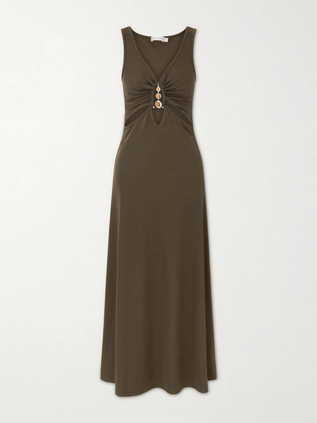  Christopher Esber Christopher Esber - Droplet Embellished Cut-out Ribbed-jersey Midi Dress - Brown 