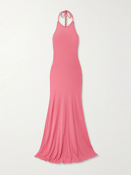  Christopher Esber Christopher Esber - Embellished Cotton-blend Bouclé Halterneck Maxi Dress - Pink 