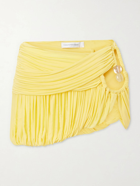  Christopher Esber Christopher Esber - Embellished Cutout Pleated Jersey Mini Skirt - Yellow 