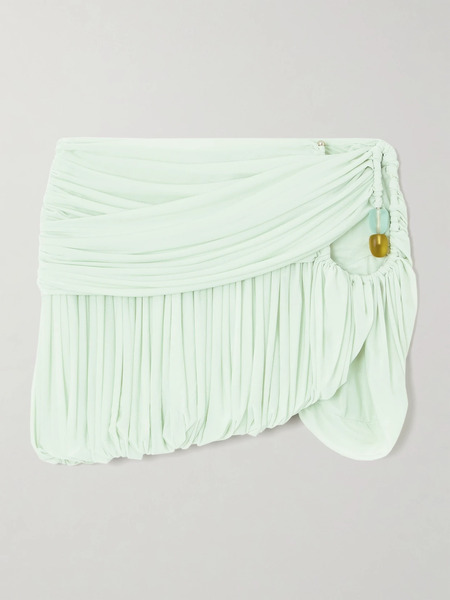  Christopher Esber Christopher Esber - Embellished Cutout Ruched Jersey Mini Skirt - Green 