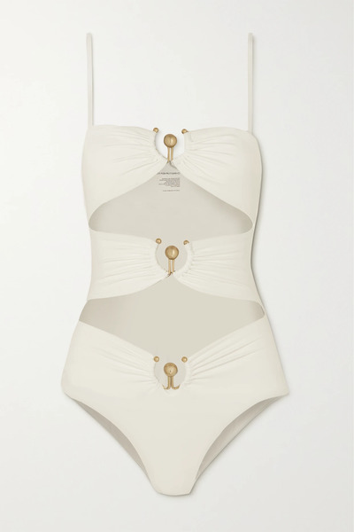  Christopher Esber Christopher Esber - Embellished Cutout Swimsuit - White 