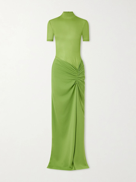  Christopher Esber Christopher Esber - Fusion Jersey And Gathered Crepe Mock-neck Maxi Dress - Green 