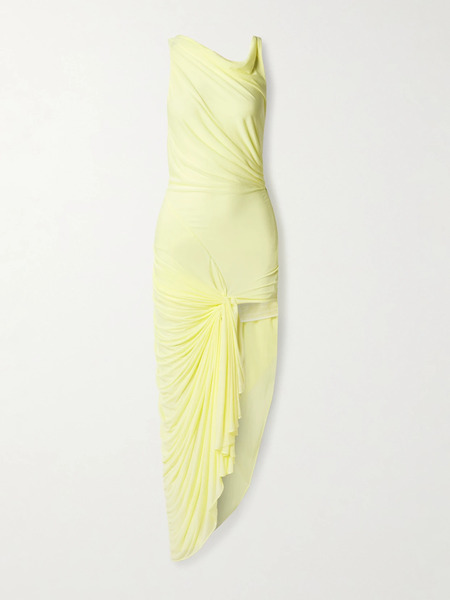  Christopher Esber Christopher Esber - Galathea Lace-trimmed Draped Mesh Gown - Pastel Yellow 