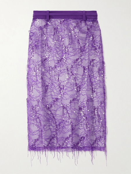  Christopher Esber Christopher Esber - Ivy Belted Sequin-embellished Lace Midi Skirt - Purple 