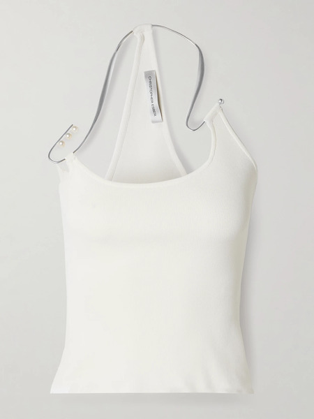  Christopher Esber Christopher Esber - Levitate Embellished Ribbed Stretch-knit Tank - White 