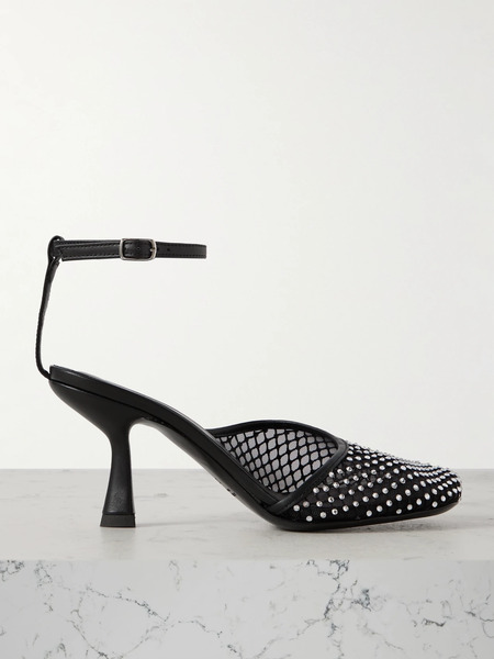  Christopher Esber Christopher Esber - Minette Crystal-embellished Leather-trimmed Mesh Pumps - Black 