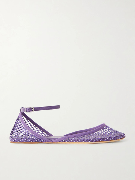  Christopher Esber Christopher Esber - Minette Leather-trimmed Crystal-embellished Mesh Ballet Flats - Purple 