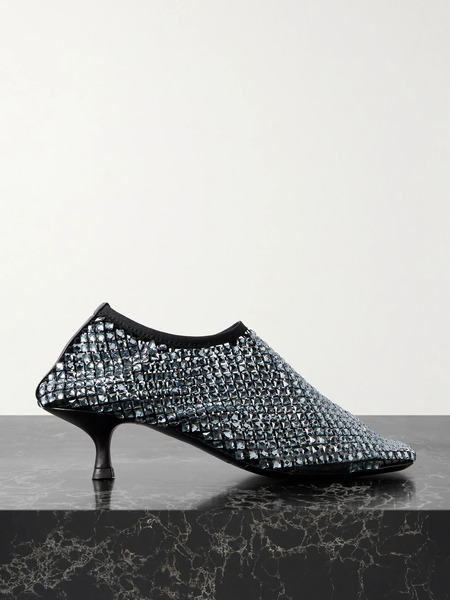  Christopher Esber Christopher Esber - Minette Leather-trimmed Crystal-embellished Mesh Pumps - Dark Gray 