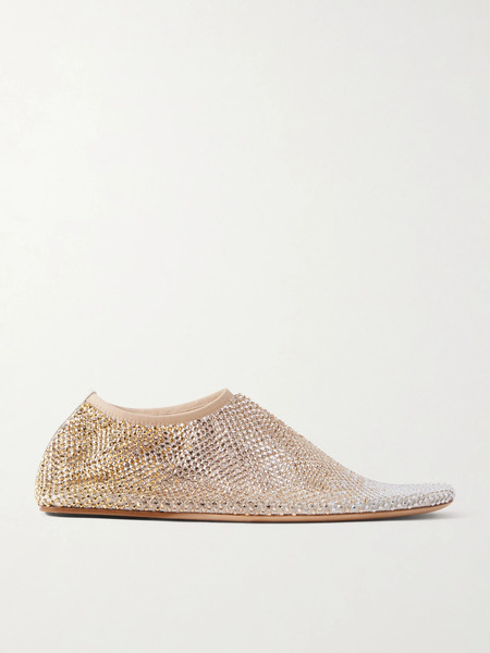  Christopher Esber Christopher Esber - Minette Ombré Crystal-embellished Mesh Ballet Flats - Gold 