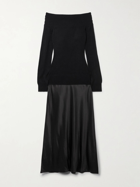  Christopher Esber Christopher Esber - Monument Off-the-shoulder Layered Cashmere And Silk-satin Maxi Dress - Black 