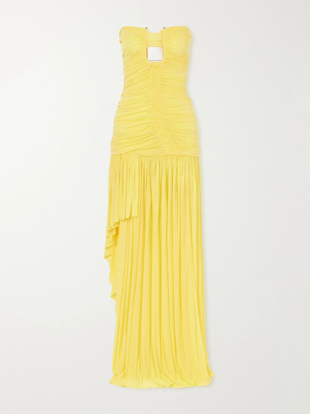  Christopher Esber Christopher Esber - Orion Strapless Ruched Chiffon Gown - Yellow 