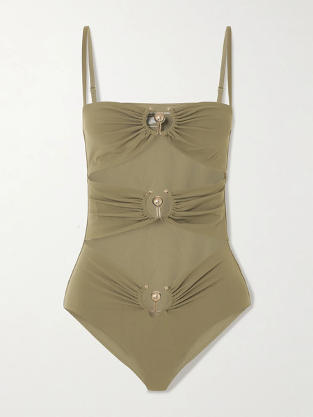  Christopher Esber Christopher Esber - Pierced Orbit Embellished Cutout Swimsuit - Green 