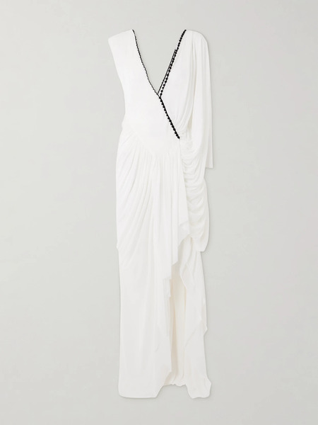  Christopher Esber Christopher Esber - Sevi Cape-effect Asymmetric Draped Silk Chiffon-trimmed Jersey Midi Dress - White 