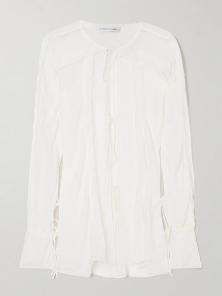  Christopher Esber Christopher Esber - Tie-detailed Ruffled Silk-chiffon Blouse - White 