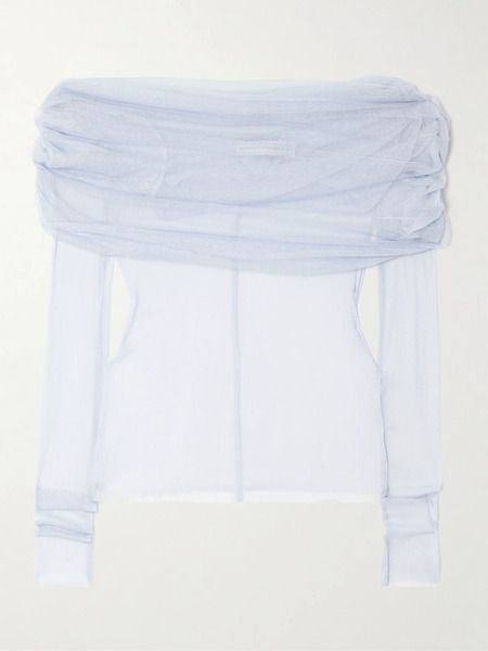  Christopher Esber Christopher Esber - Veiled Draped Off-the-shoulder Silk-tulle Top - Blue 