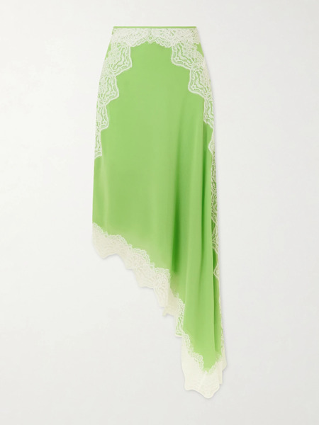  Christopher Esber Christopher Esber - Verve Asymmetric Lace-trimmed Silk Midi Skirt - Green 