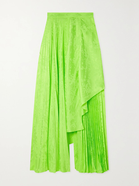  Christopher John Rogers Christopher John Rogers - Asymmetric Pleated Neon Viscose Skirt - Bright Green 