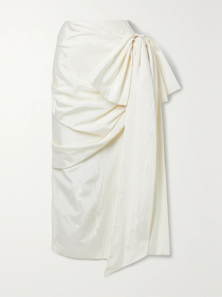  Christopher John Rogers Christopher John Rogers - Bow-detailed Draped Moire Midi Skirt - Ivory 